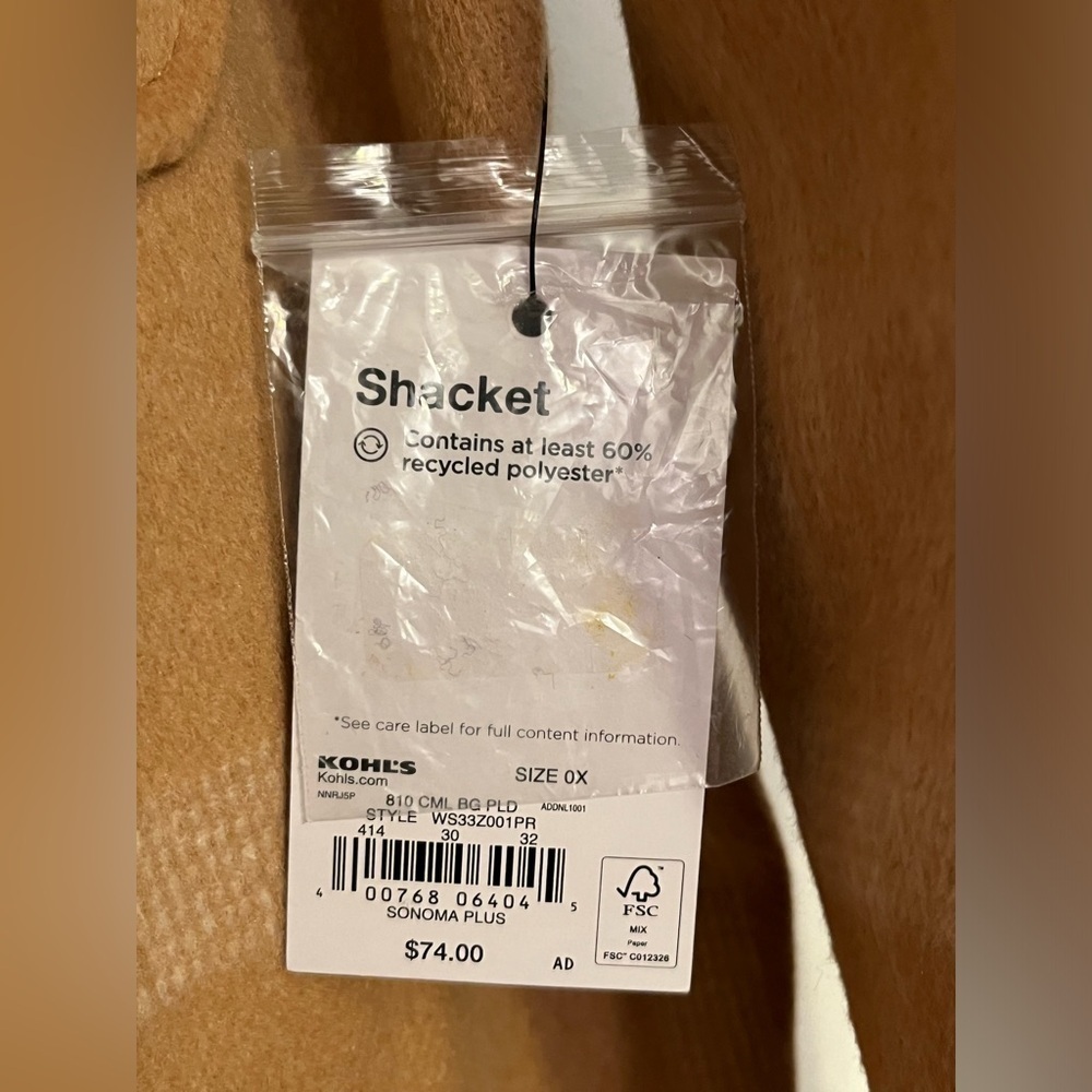 Sonoma Shacket, New! Tan and white, size 0X - Picture 11 of 16